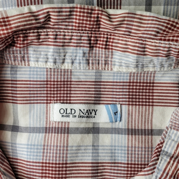 Old Navy Boys Button Down Shirt Size Large White Blue Burgundy Gray Plaid EUC - Picture 2 of 14